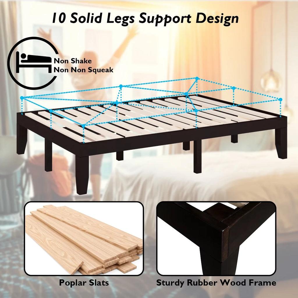 Full Size Wooden Bed Frame with Wood Slats X14308