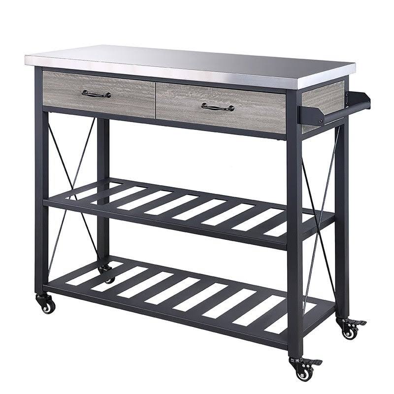 Black Kitchen Cart with Wheels and 2 Drawers C15972