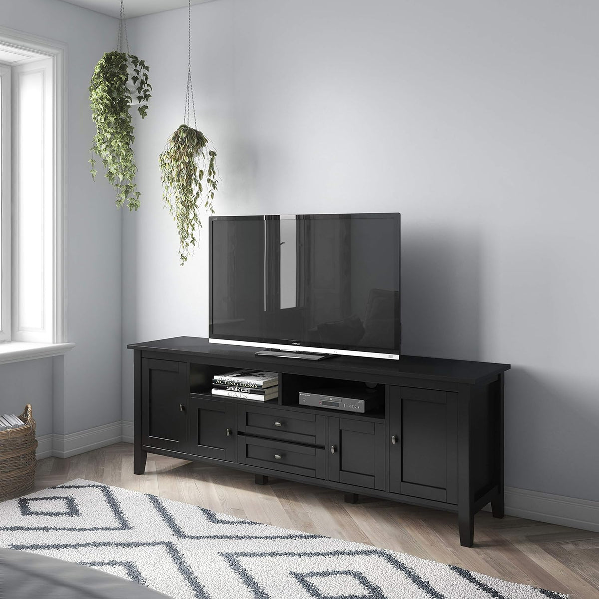 72 inch Wide Rustic Natural Aged Brown Solid Wood TV Media Stand D329622