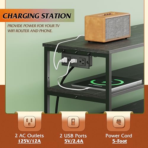 Black 6 Drawer Fabric Dresser with LED Lights and Charging Station Q3081