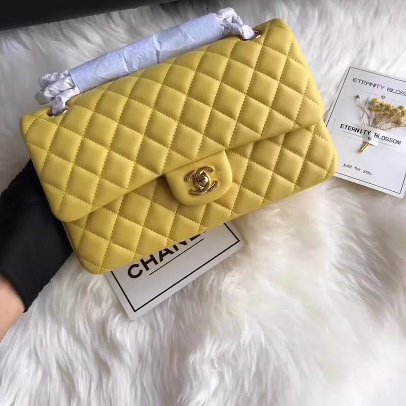 Yellow Lambskin Leather Flap Bag I875