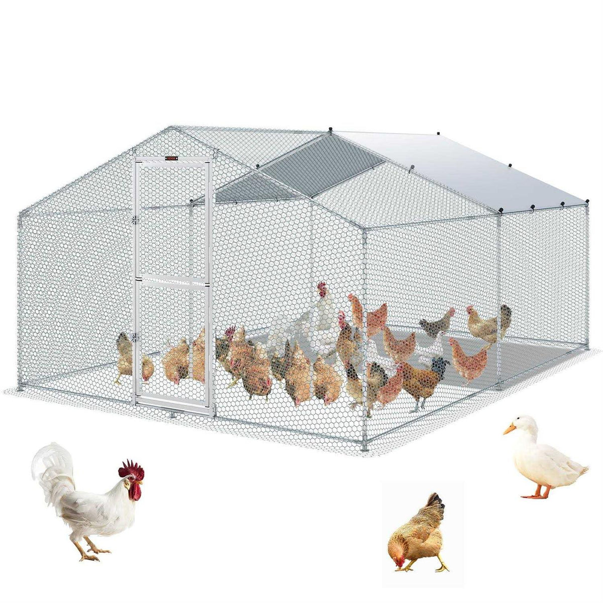 Large Metal Chicken Coop with Run and Waterproof Cover N649