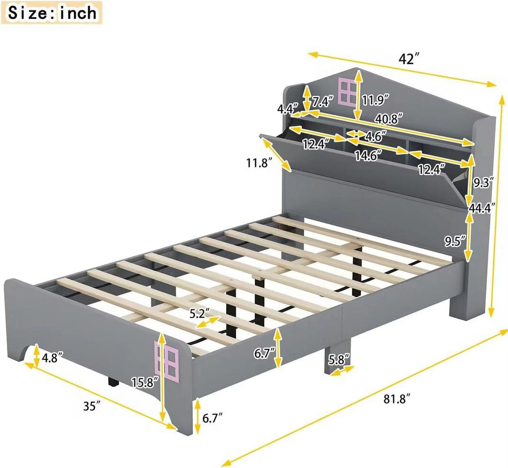 Kids Bed Frame with Storage Headboard I633407