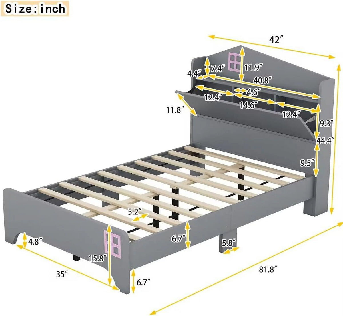 Kids Bed Frame with Storage Headboard I633407
