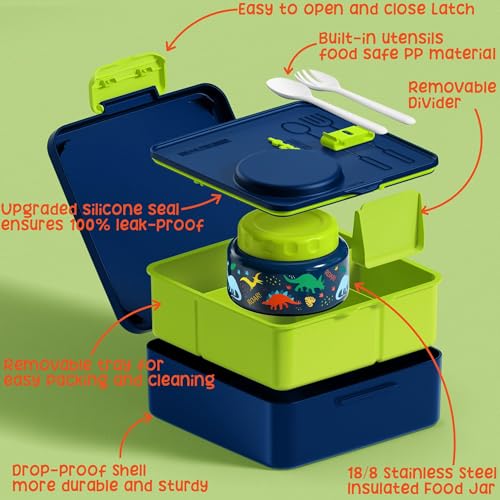 Kids Bento Lunch Box with Thermos, 8.5 OZ Insulated Food Jar, Lunch Bag, Water Bottle F19184