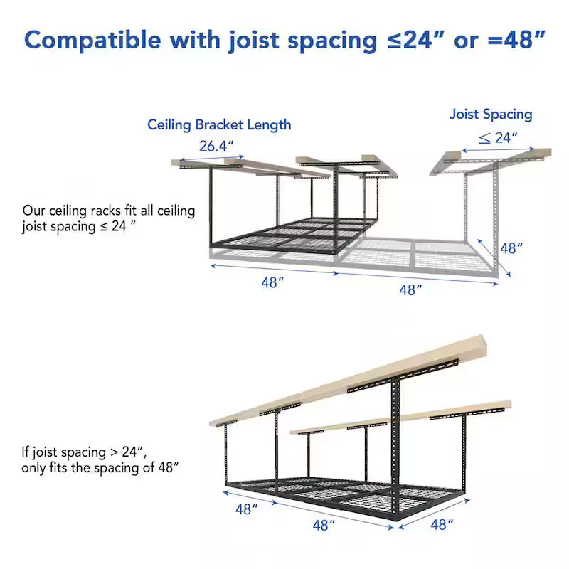 Adjustable Height Overhead Ceiling Mount Garage Rack in Black R142038