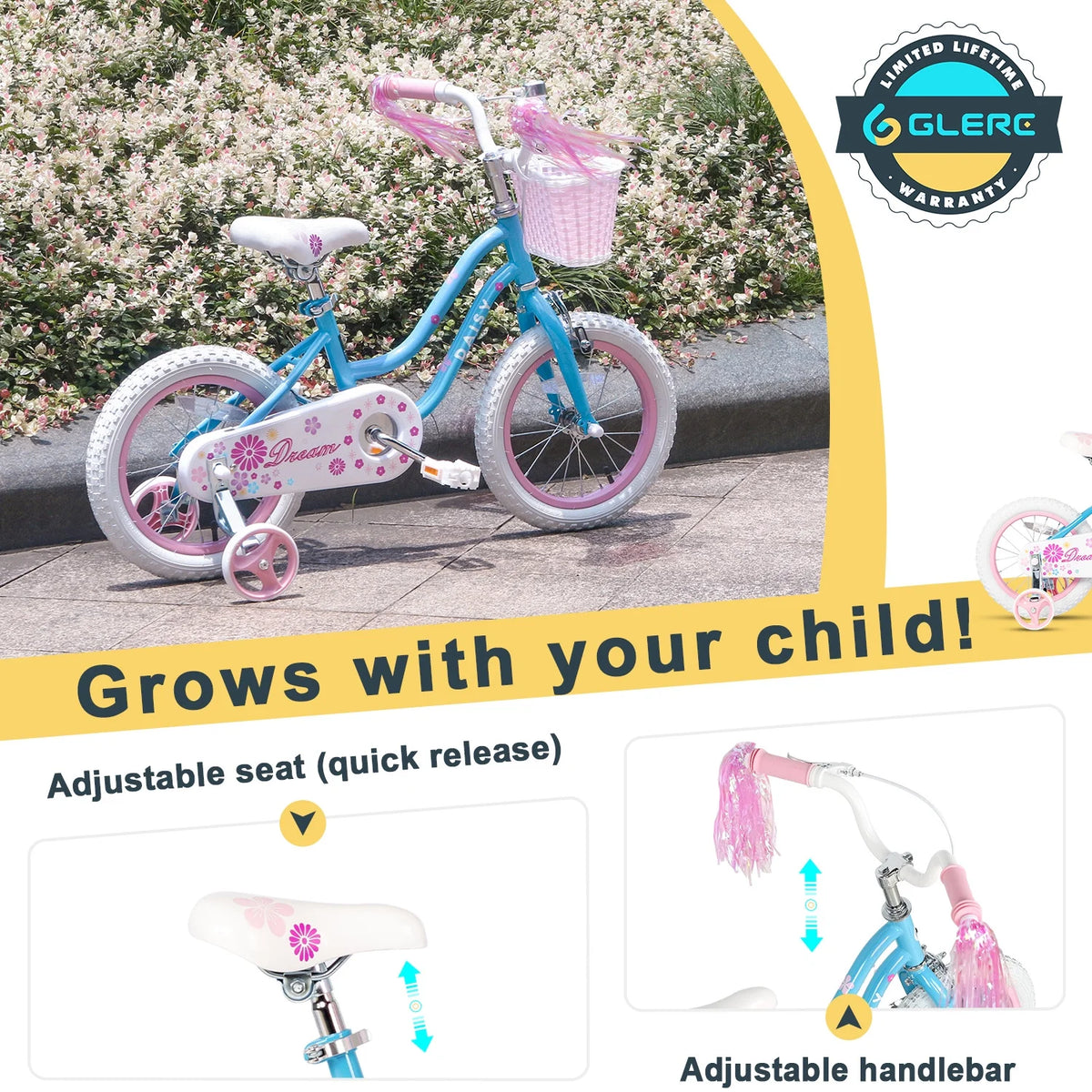 14 Inch Kids Bike with Training Wheels & Basket Y2663