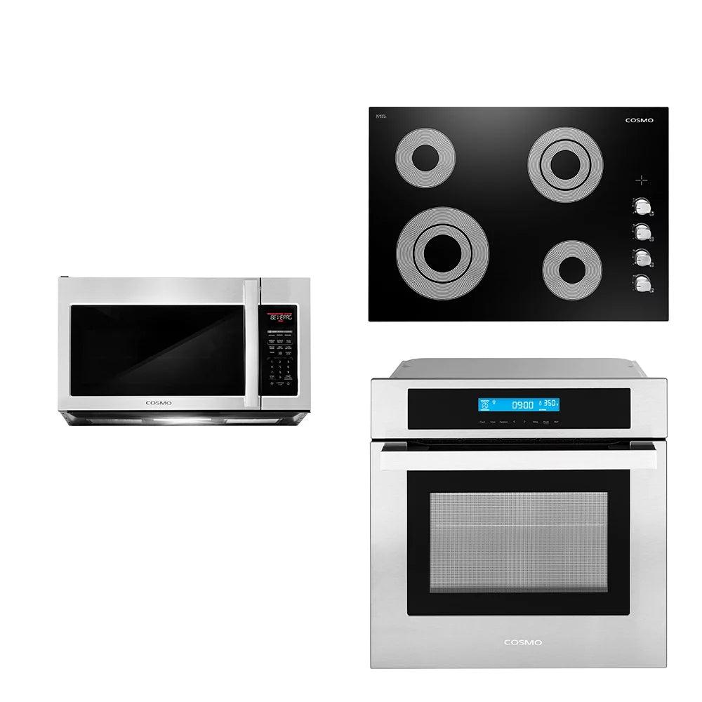 3 Piece Kitchen Appliance Package with Electric Cooktop Microwave Wall Oven L9823