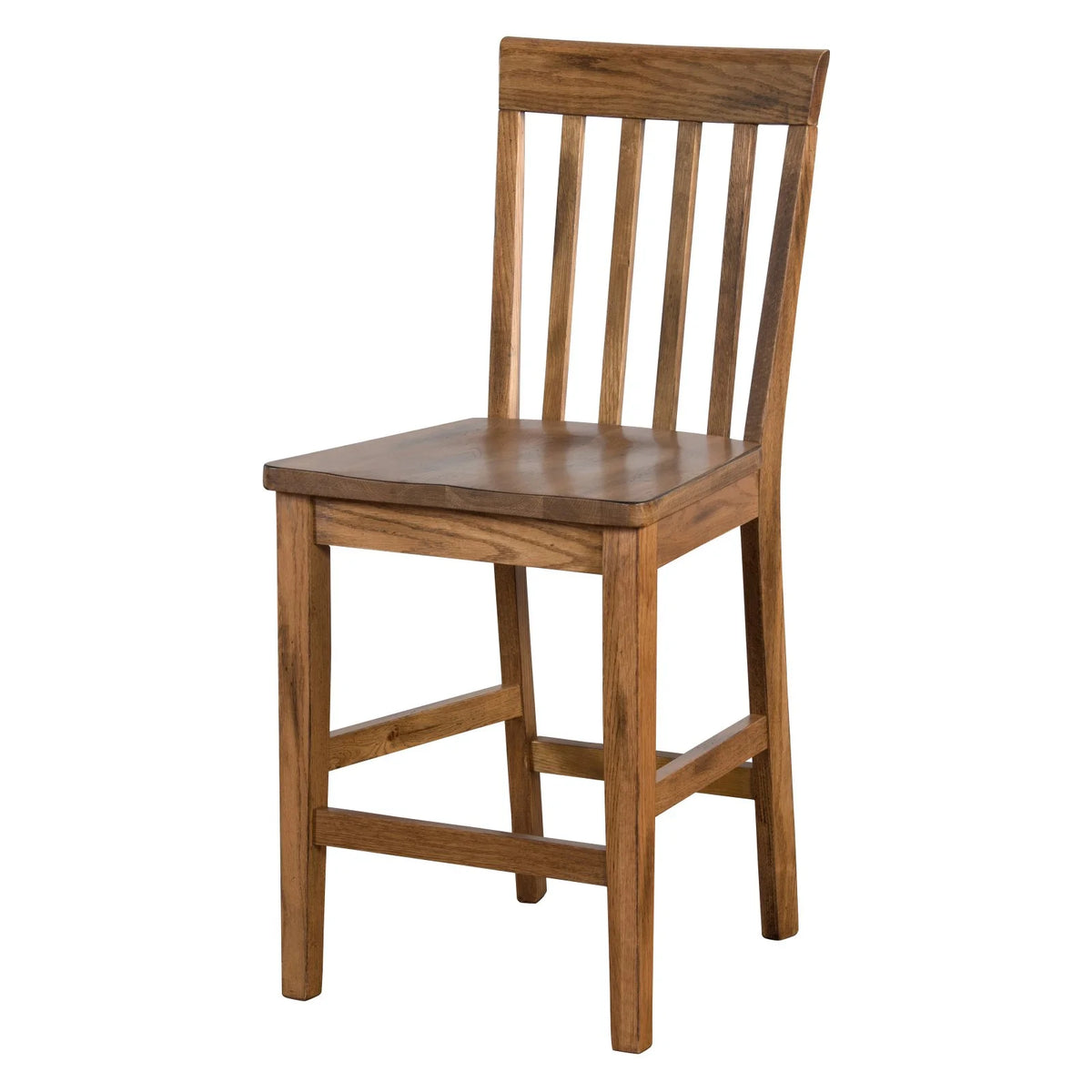 Rustic Oak Wood Slatback Barstool H57133
