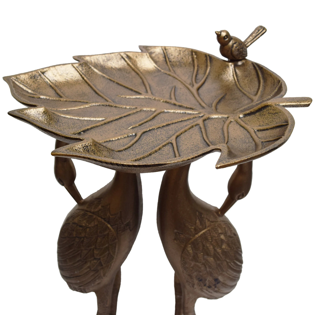 Cast Aluminum 30-in Twin Crane Bird Bath with Leaf Bowl Y39500