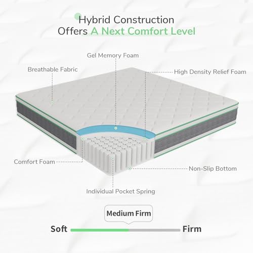 King Size 14 Inch Gel Memory Foam Hybrid Mattress T2610