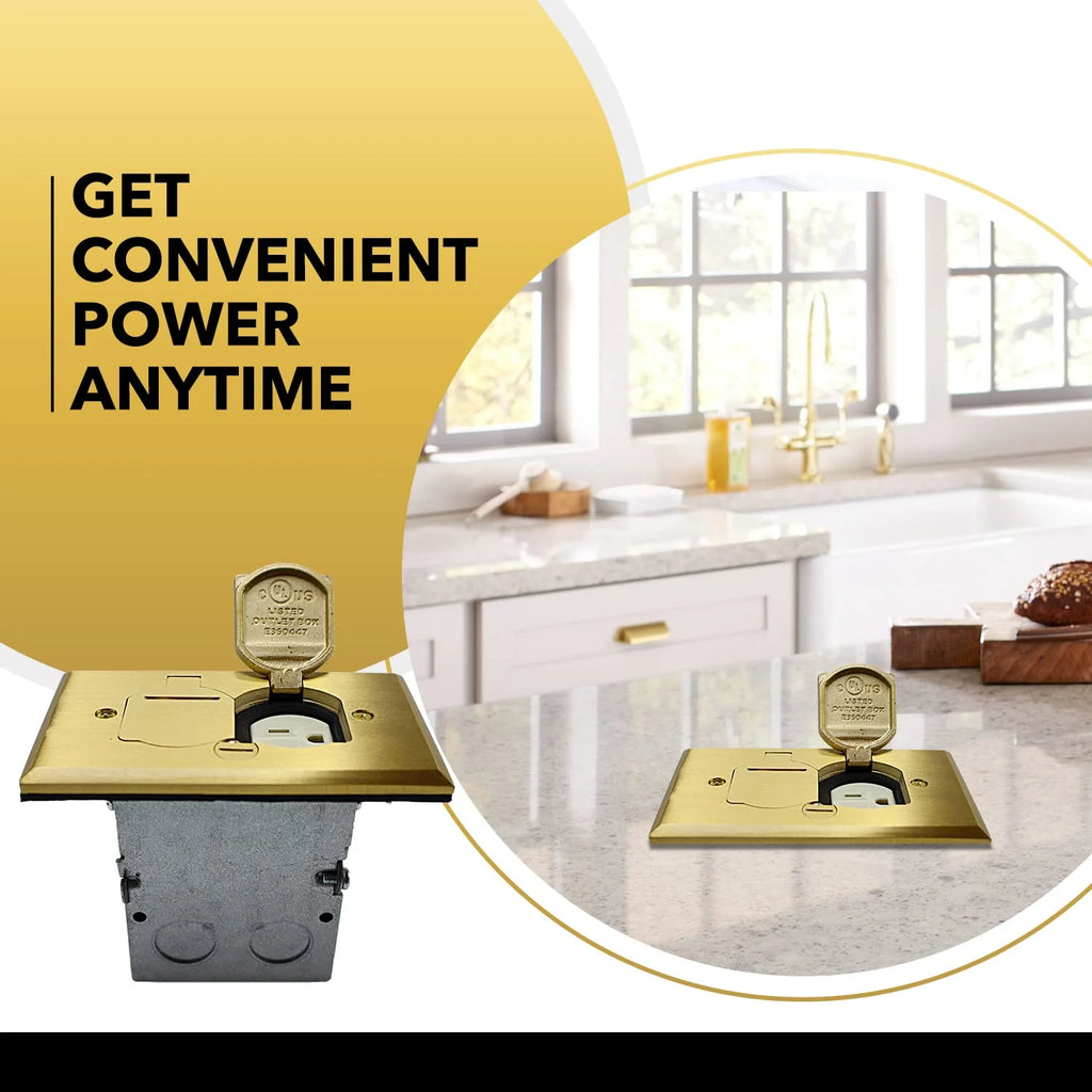 20A Tamper Resistant Recessed Floor Outlet with Flip Lid and Brass Cover X9580