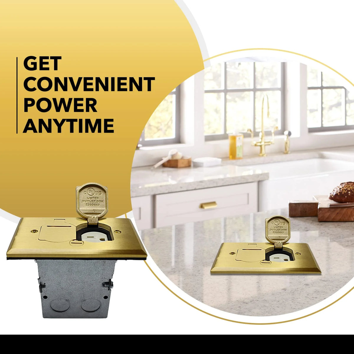 20A Tamper Resistant Recessed Floor Outlet with Flip Lid and Brass Cover X9580