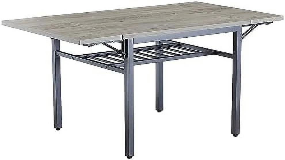 Extendable Drop Leaves Dining Table with Metal Legs Grey Q388393
