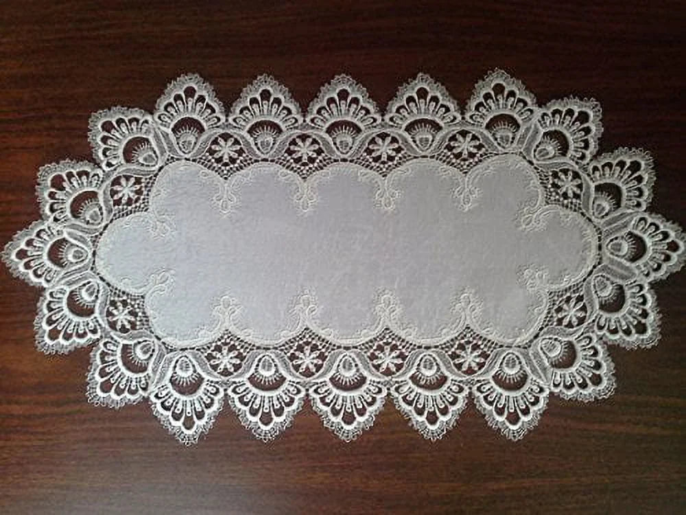 Antique White European Lace Table Runner 34 x 15 inches L57835