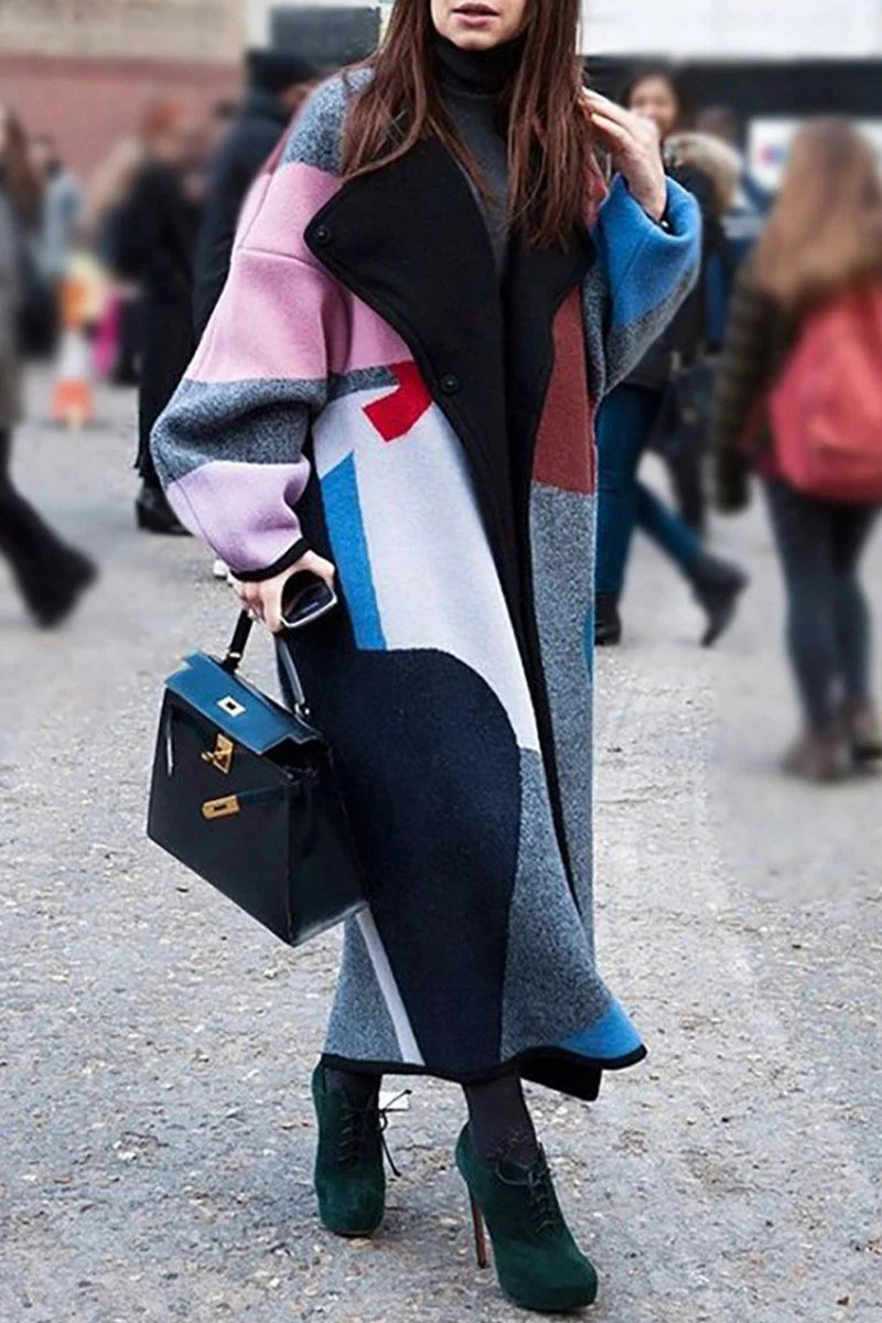 Print Patchwork Turndown Collar Outerwear N5879
