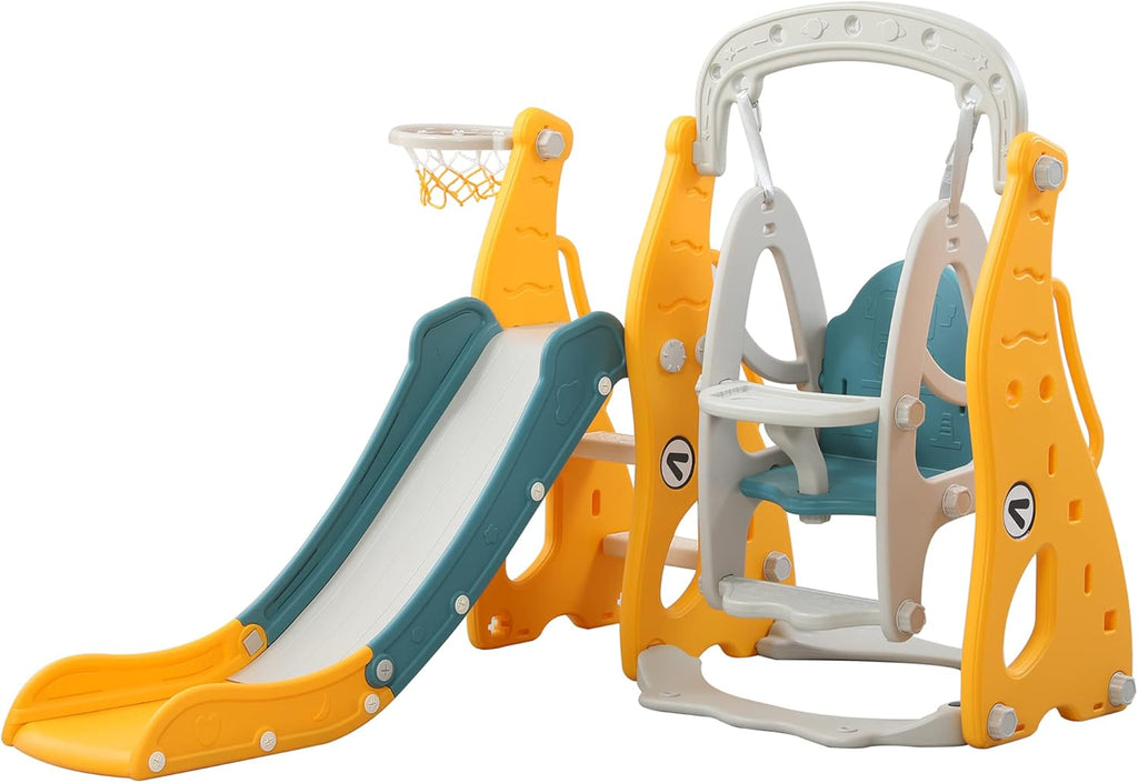 4 in 1 Toddler Slide and Swing Set with Basketball Hoop T199