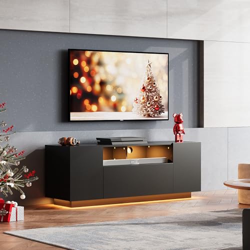Black TV Stand with LED Lights and Storage Cabinet U855
