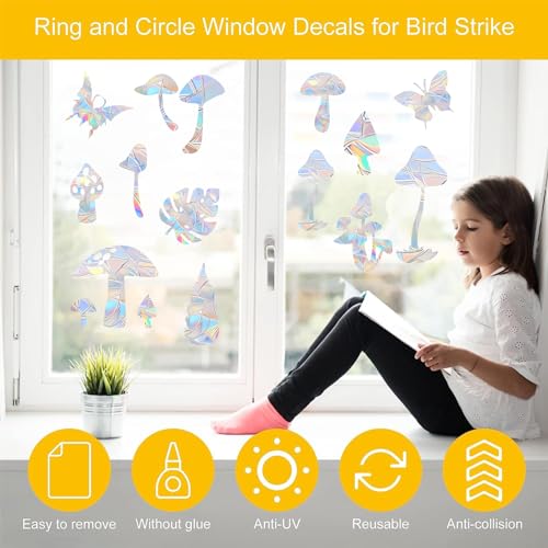 36PCS Snowflake Window Stickers Non Adhesive Prismatic Vinyl Rainbow Decals V12319