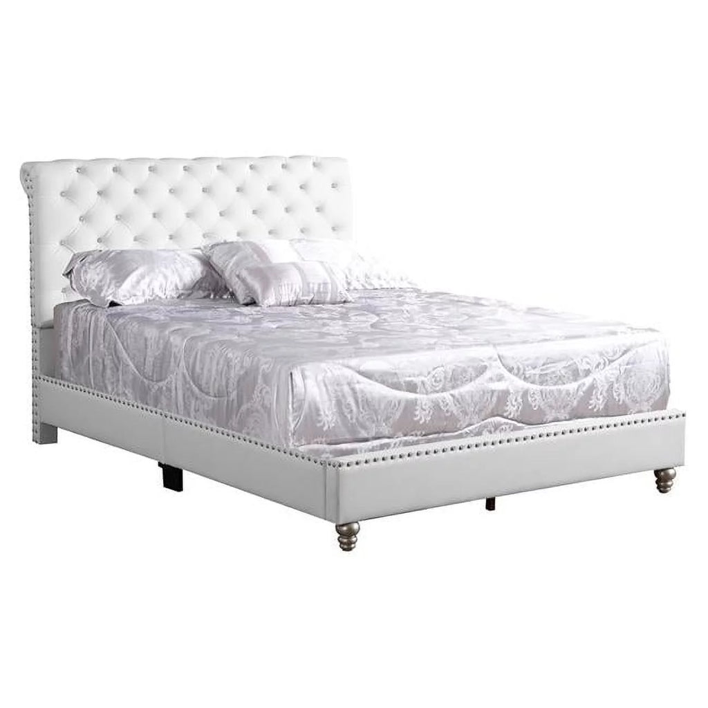 White Queen Size Upholstered Panel Bed A873