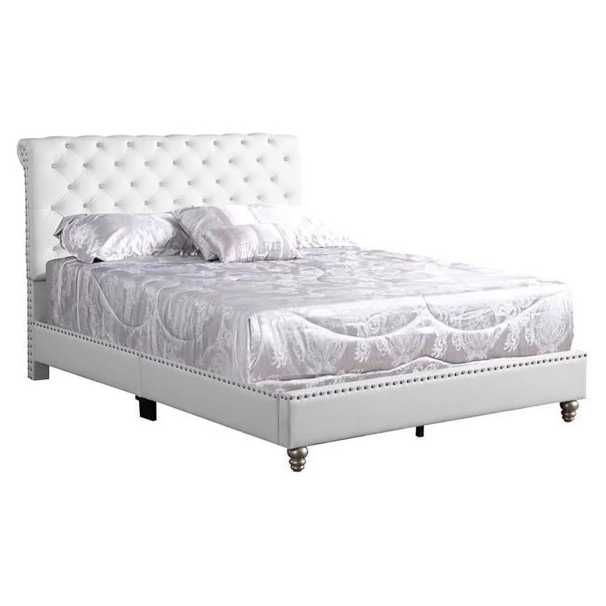 White Queen Size Upholstered Panel Bed A873