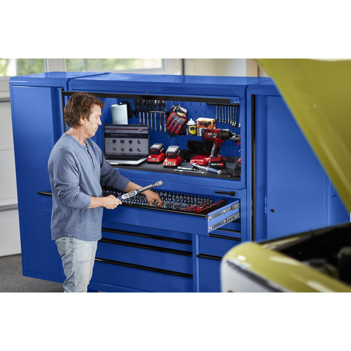 56 in. x 22 in. Blue Work Center Hutch Q498