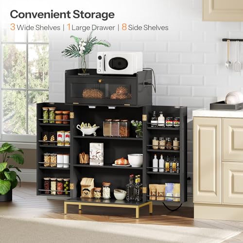 Black and Gold Pantry with Charging Station and LED Light F6577