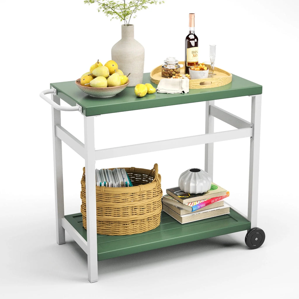 Outdoor Dining Cart Table Aluminum Grill Table with Wheels O8285