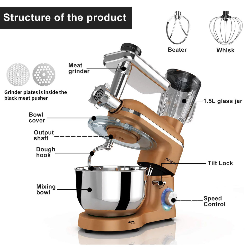 850W 6 Speed 6.5 QT Stainless Steel Stand Mixer M901