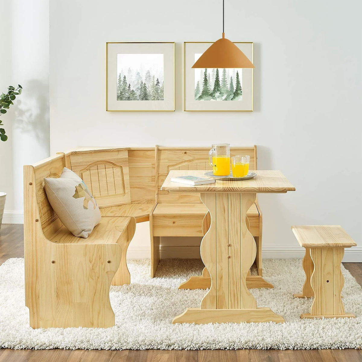 3 Piece Solid Wood Dining Table Set with Side Bench A71068