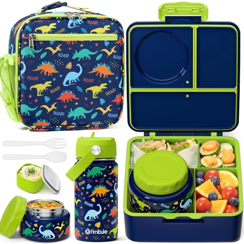 Kids Bento Lunch Box with Thermos, 8.5 OZ Insulated Food Jar, Lunch Bag, Water Bottle F19184
