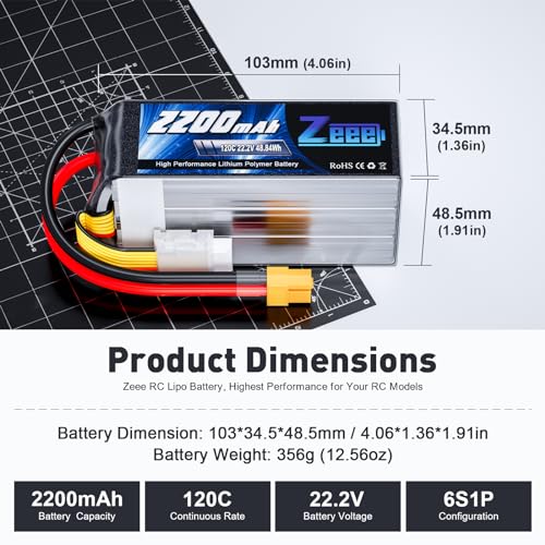 6S Lipo Battery 2200mAh 22.2V 120C Soft Case with XT60 Connector 2 Pack K103