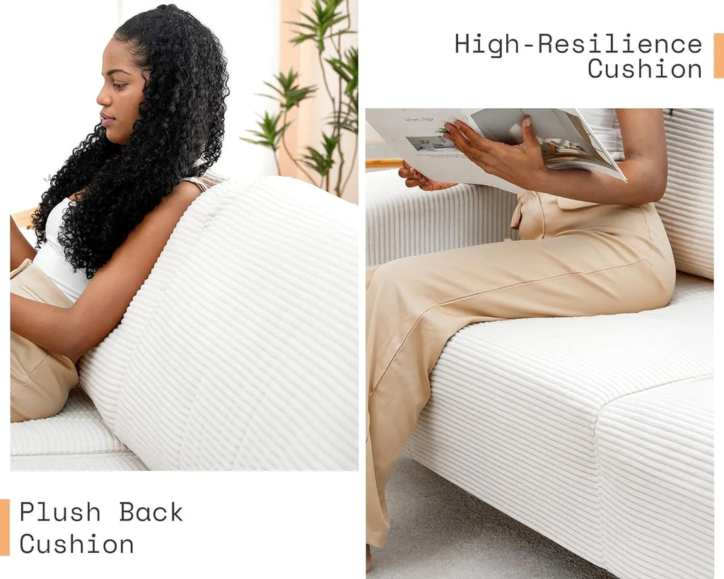White Corduroy 3 Seater Sofa with Extra Deep Seats R715