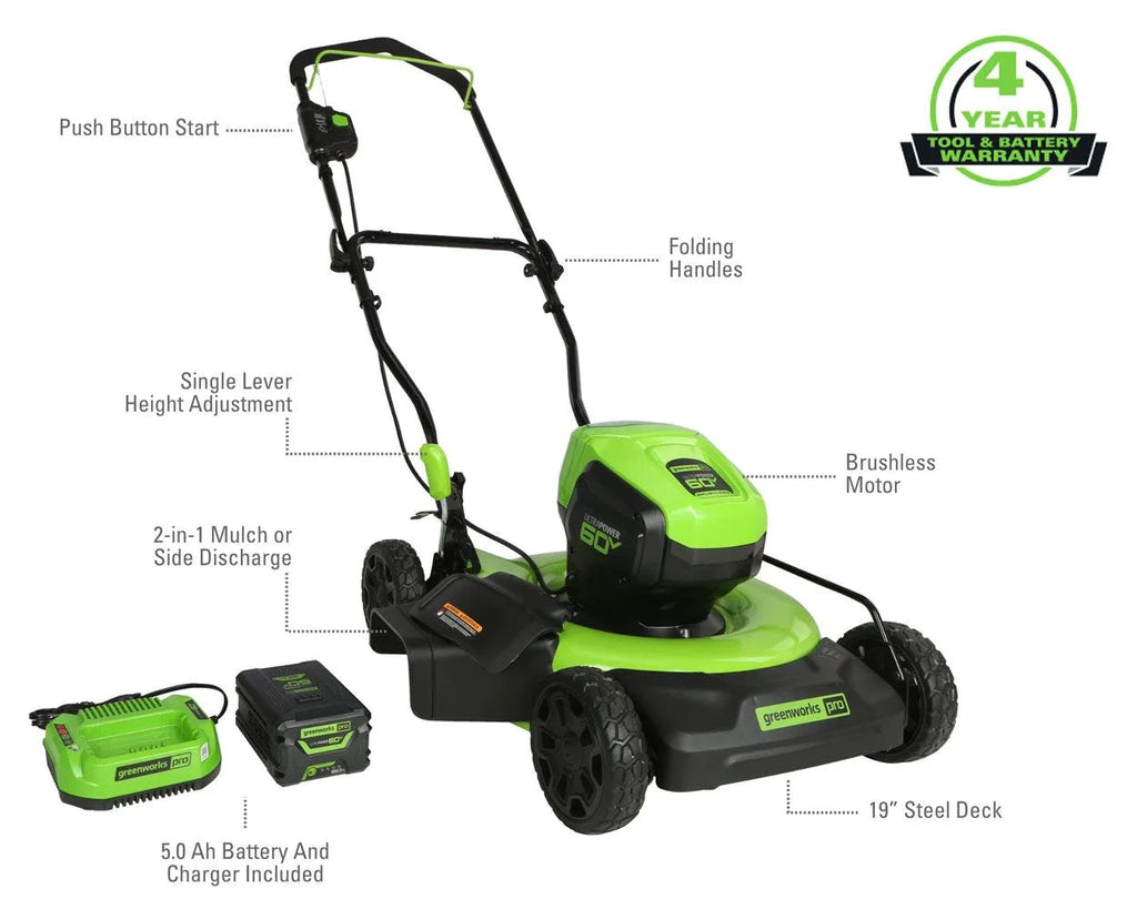 60V 19 Cordless Battery Push Lawn Mower with 5.0Ah Battery & Charger T787