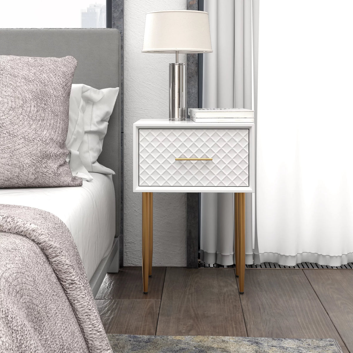 White Drawer Nightstand A473