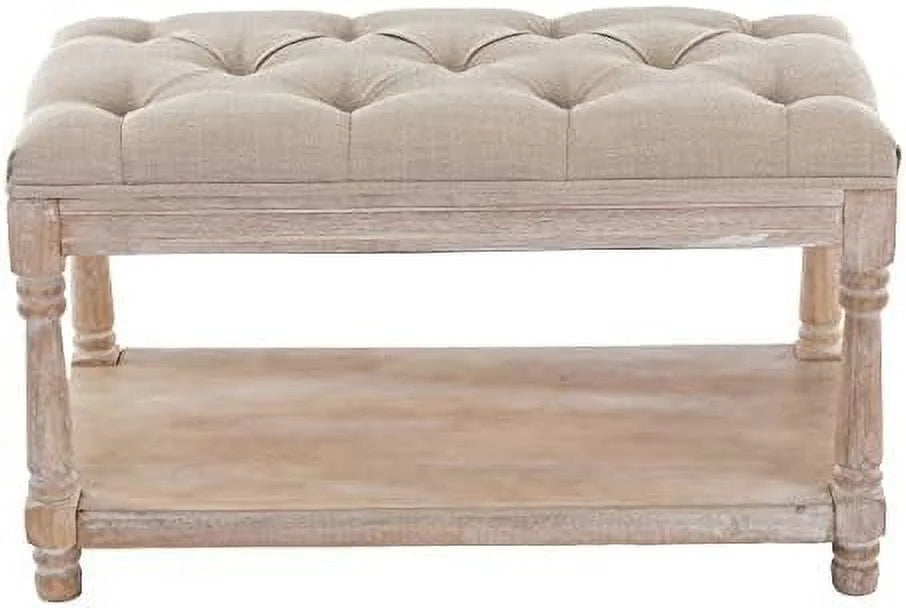 Black Tufted Wood Entryway Bench L8870
