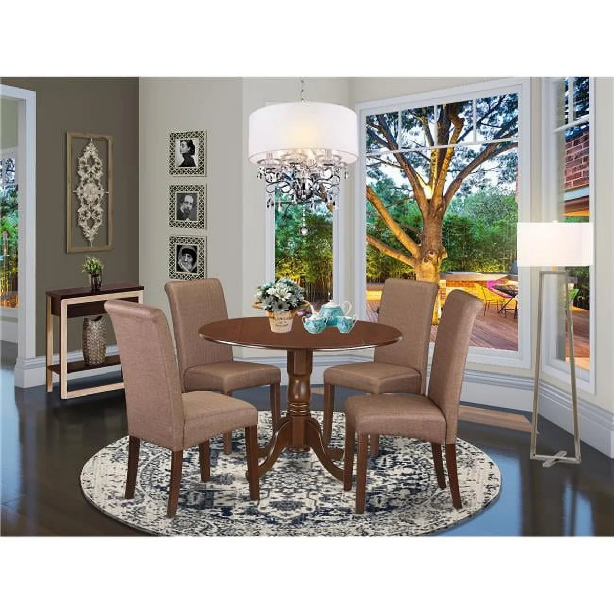 5 Piece Round Table with Fabric Parson Chairs X8710