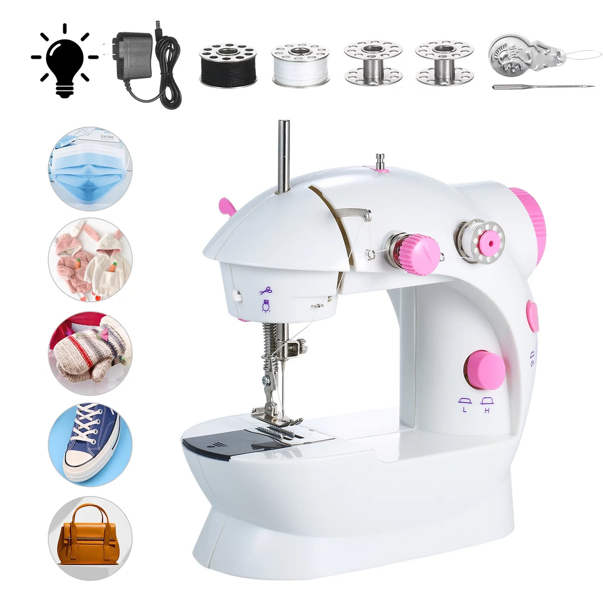 Adjustable 2-Speed Portable Electric Mini Sewing Machine with Lights and Cutter V3153