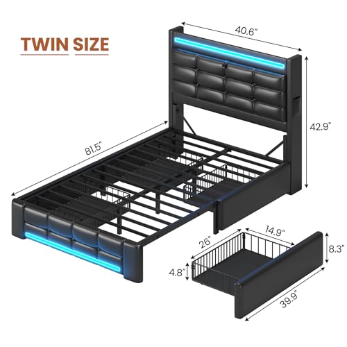 Queen Bed Frame with Storage Headboard & 4 Drawers X592