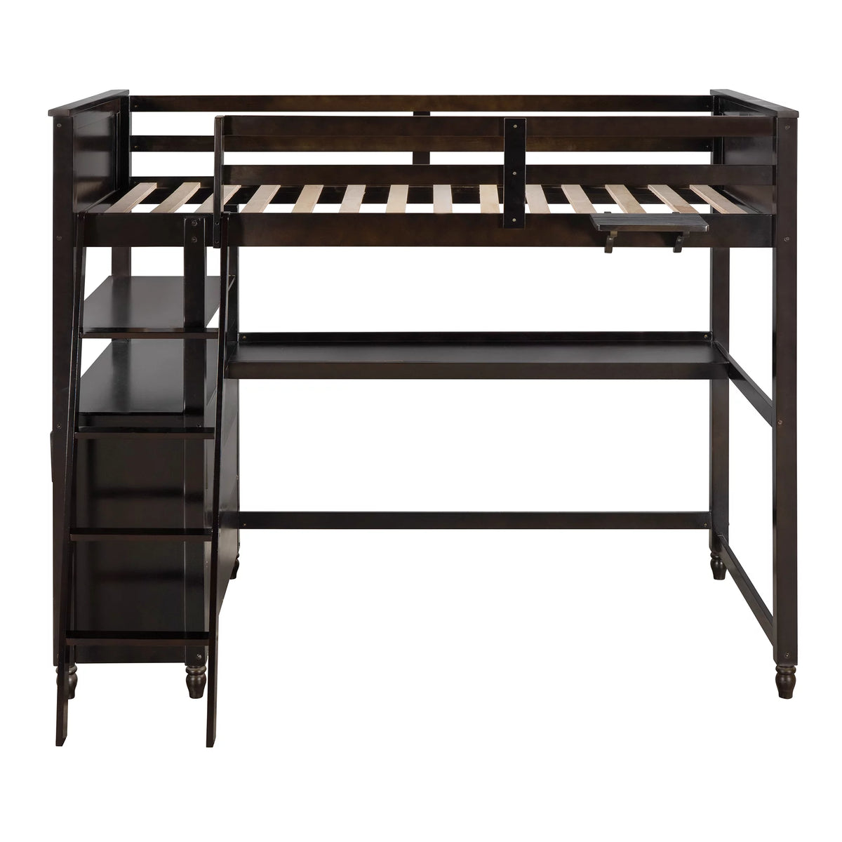 Twin Size Pine Wood Loft Bed with Desk and Shelves D726