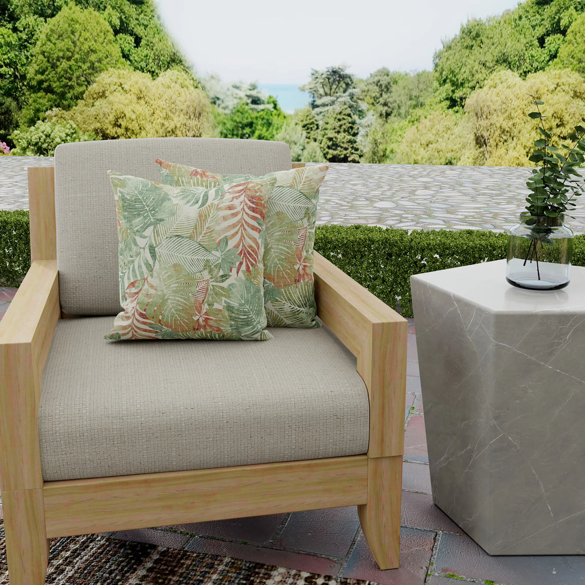 Almond Green Leaves Square Outdoor Throw Pillow 2 Pack I5009