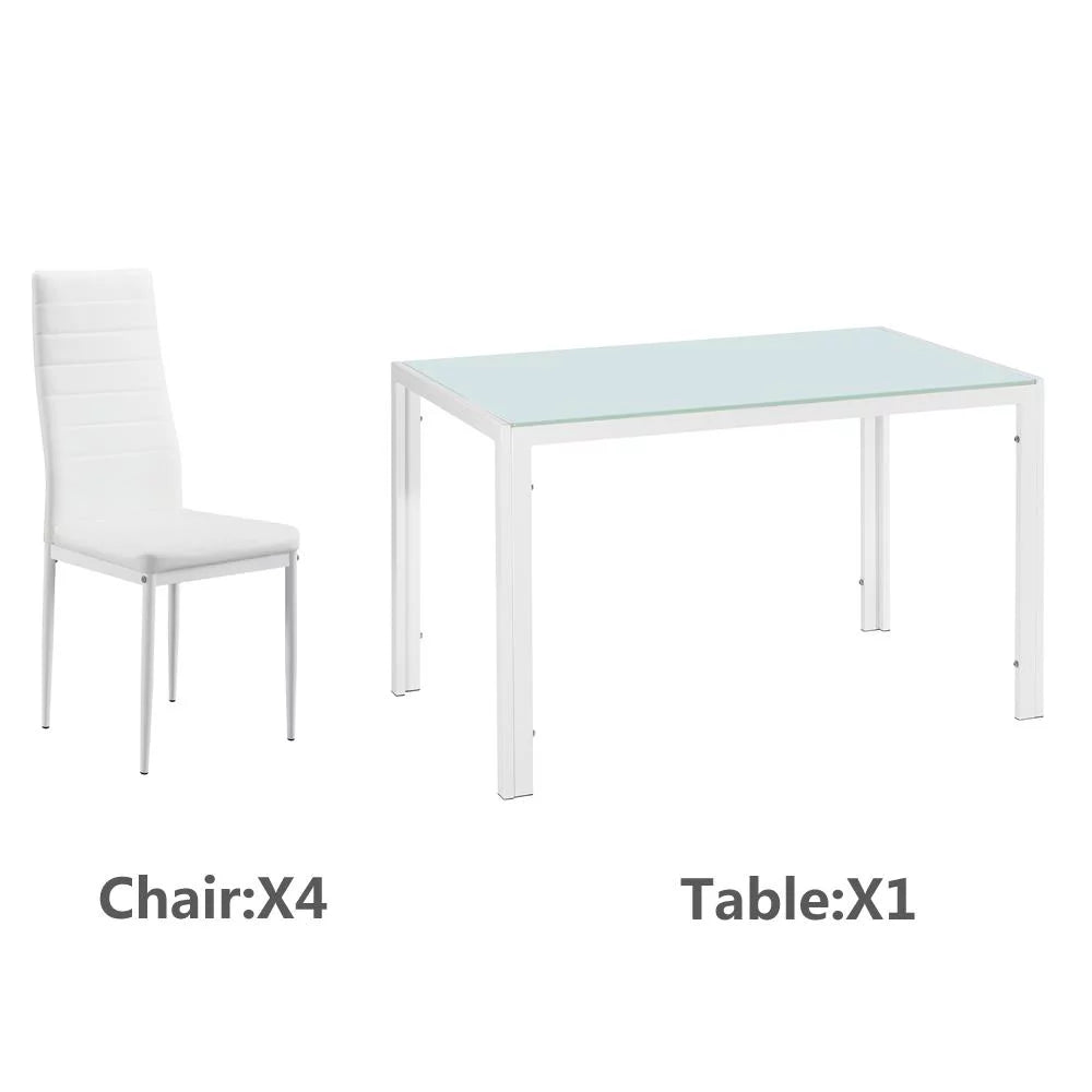 5 Pieces Dining Set Glass Table PU Leather Chair White P446632