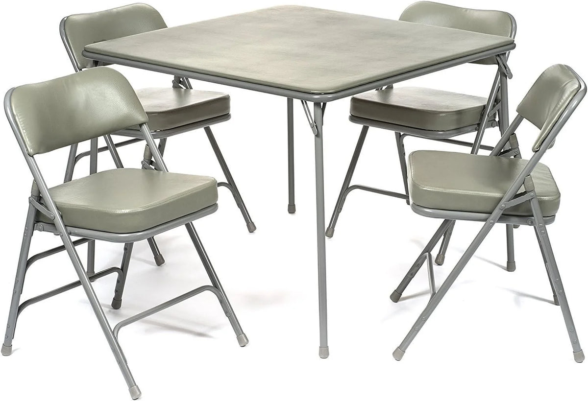 5-Piece Folding Card Table and Padded Chair Set Grey Q40489
