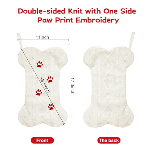18'' Knit White Paw-Print Dog Christmas Stocking O384991