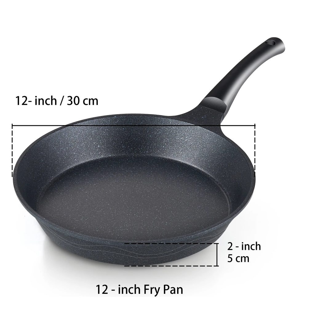 Nonstick Marble Coating Saute Fry Pan with Lid, 12-inch H409