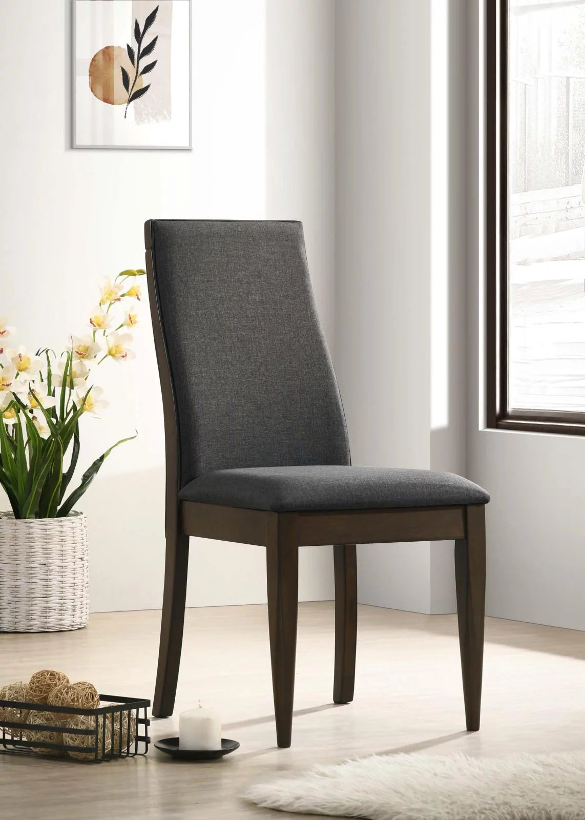 Upholstered Side Chair Set of 2 Grey Dark Walnut I129350