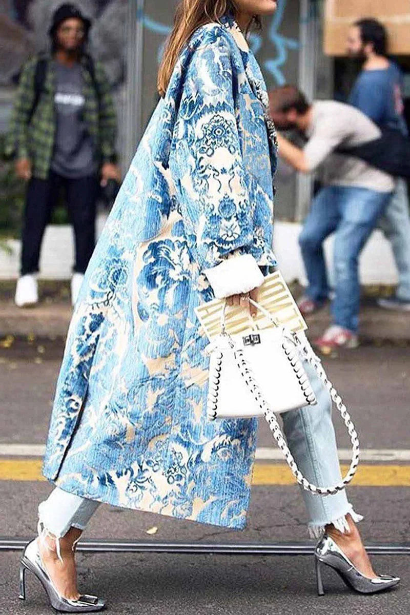 Print Patchwork Turndown Collar Outerwear N5879