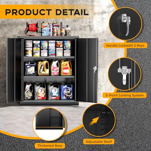 Black Metal Storage Cabinet with Doors and 4 Shelves M910