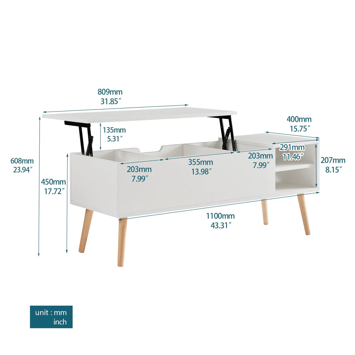 Modern Coffee Table with Lifting Tabletop and Hidden Storage Compartments R411