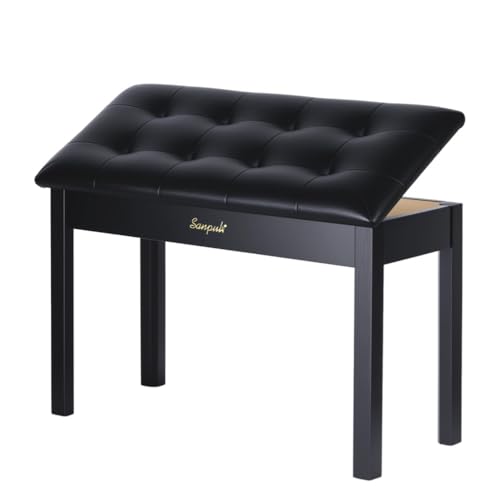Solid Wood Padded Piano Bench with Storage X85461